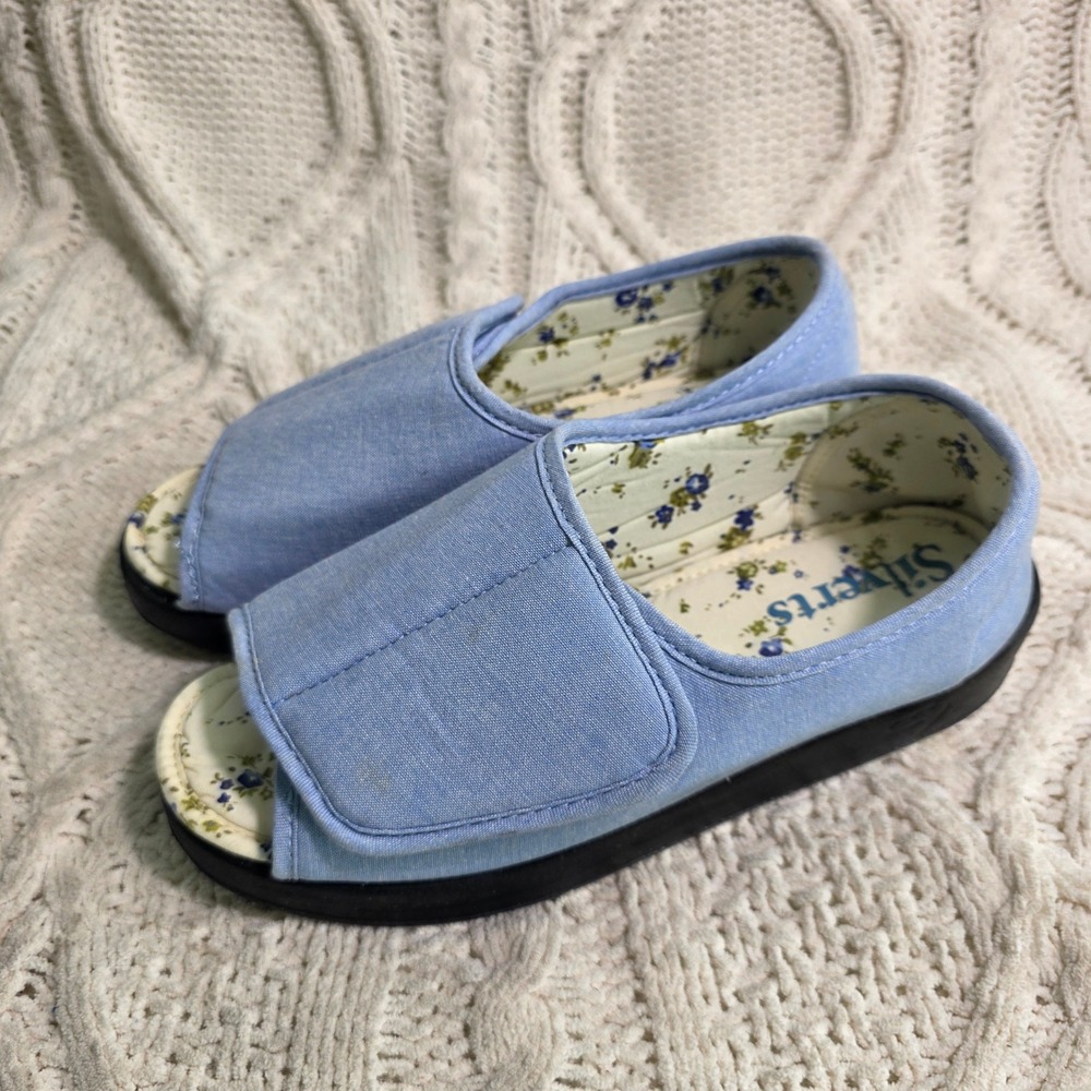 Silverts Adaptive Slippers Blue Soft Slip Resist Diabetes Indoor Outdoor Women 8